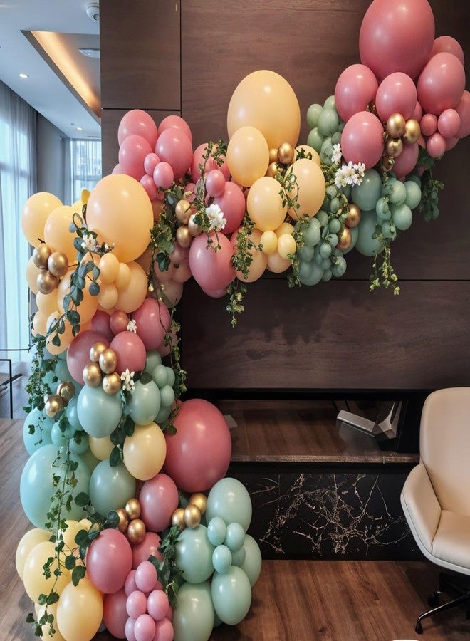 Sowide Pink and Green Balloon Arch Kit,122Pcs Sage Green Dusty Rose Red Macaron Pink Yellow Matte Balloons for Flower Birthday Bridal Wedding Engagement Baby Shower Anniversary Party Decorations - Image 4